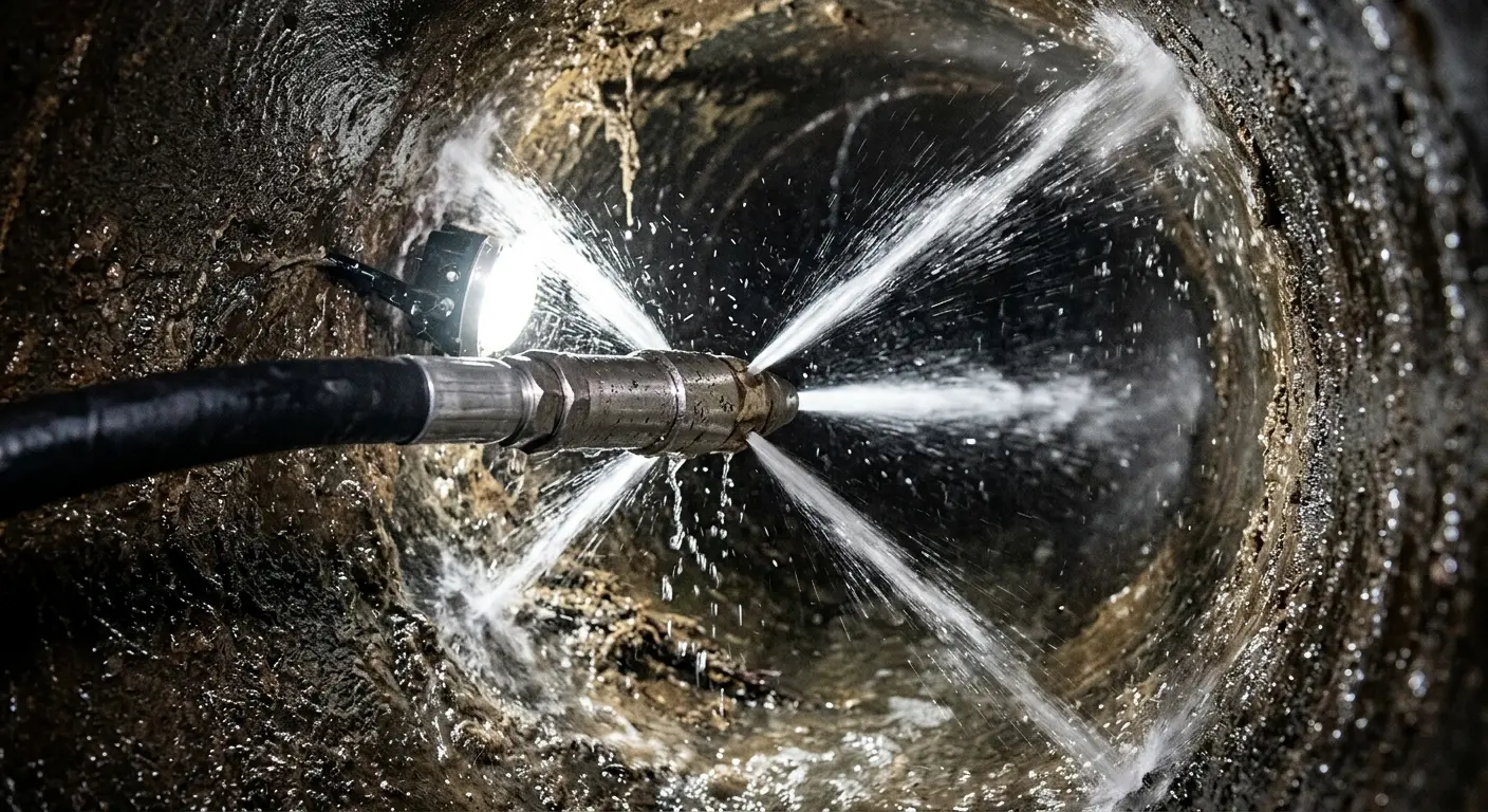 High-pressure hydro jetting nozzle cleaning sewer pipe for Sewer Line Relining in Spanaway